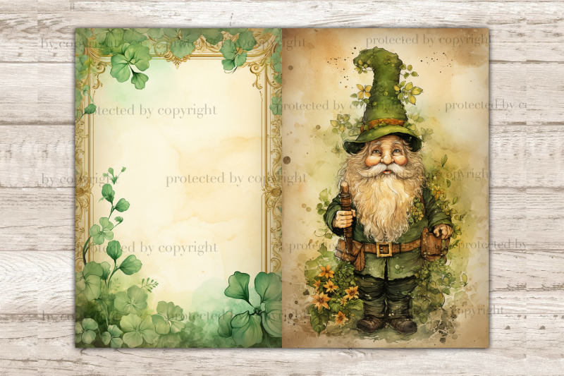 st-patricks-day-gnomes-junk-journal-pages-irish-printable