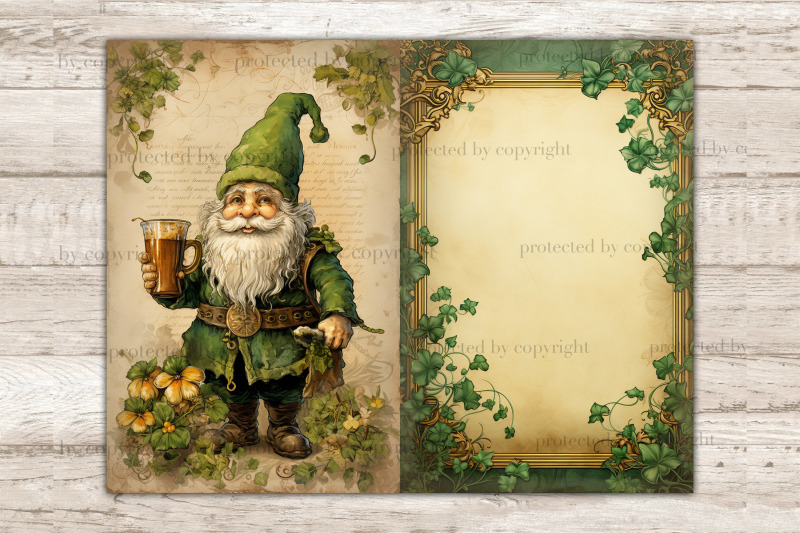 st-patricks-day-gnomes-junk-journal-pages-irish-printable