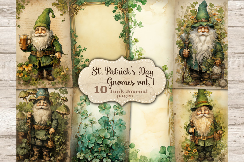 st-patricks-day-gnomes-junk-journal-pages-irish-printable