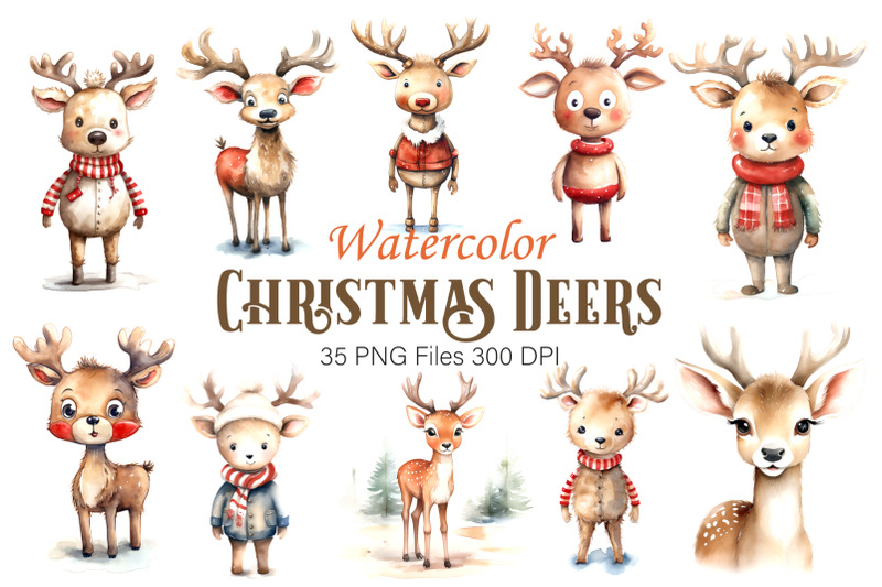 watercolor-christmas-deer-clipart-bundle