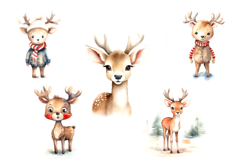 watercolor-christmas-deer-clipart-bundle