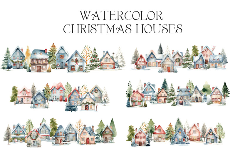 watercolor-christmas-houses