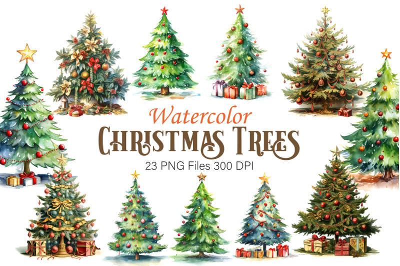 watercolor-christmas-trees-clipart-bundle