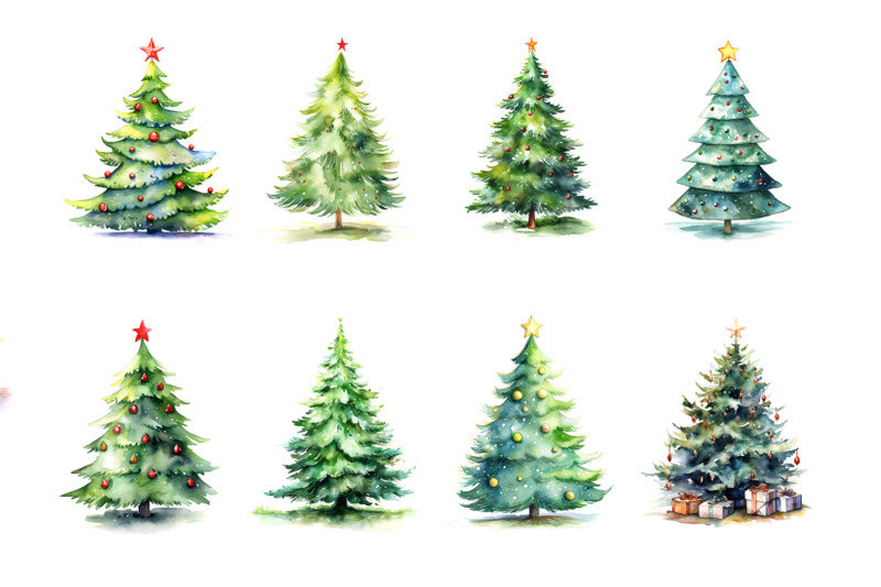 watercolor-christmas-trees-clipart-bundle