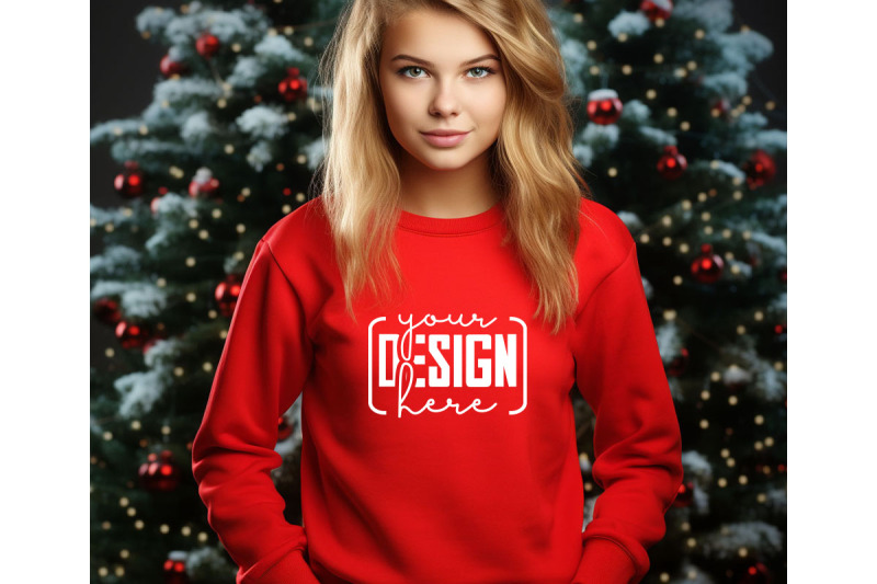 christmas-women-red-sweatshirt-mockups-girls-mockups-digital-downlo