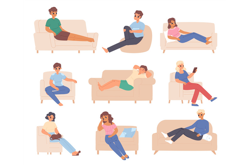 rest-on-sofa-and-chairs-men-relaxing-on-couch-young-people-resting