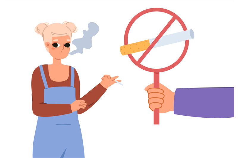 smoking-teenager-and-hand-hold-banner-no-smoking-cartoon-smoker-bad