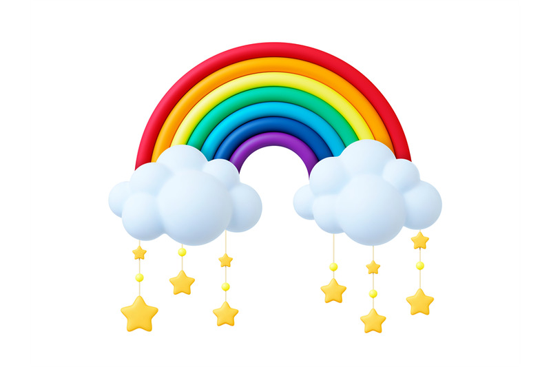 rainbow-3d-with-clouds-and-star-pendants-nursery-realistic-element-b