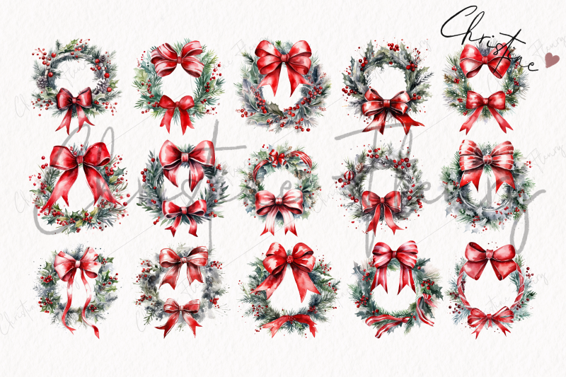 watercolor-christmas-bow-wreaths-clipart