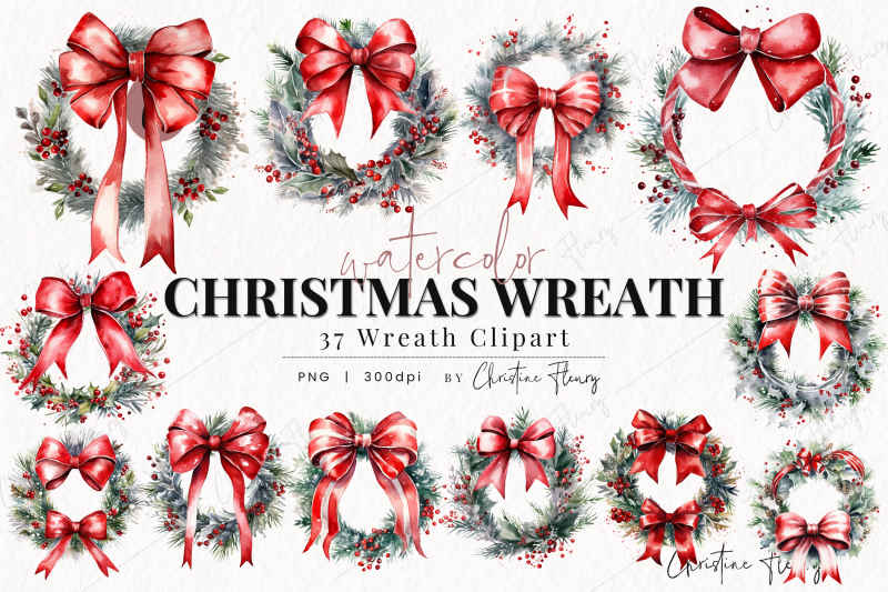 watercolor-christmas-bow-wreaths-clipart