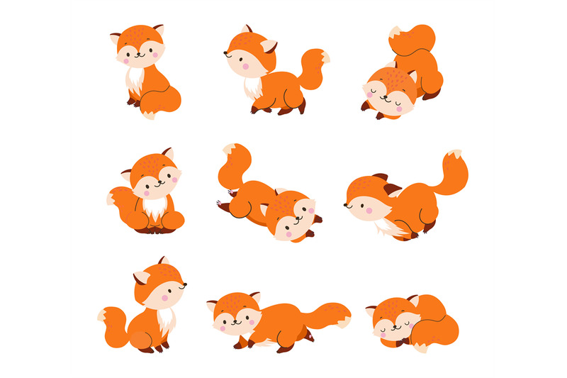 cartoon-wildlife-fox-red-foxes-jump-sleep-and-run-cute-forest-masco