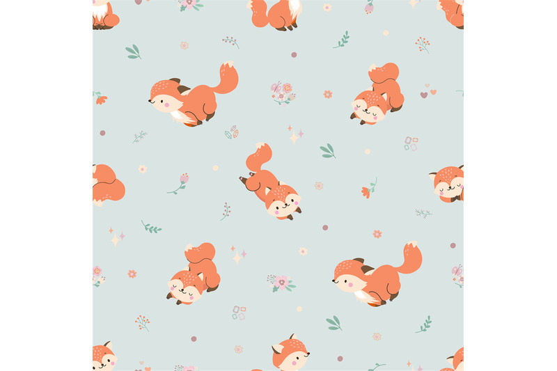 cartoon-foxes-seamless-pattern-wildlife-fox-red-wild-animal-modern-n