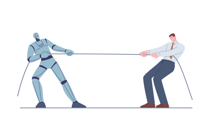 robot-vs-person-competition-machine-doing-challenge-to-person-career