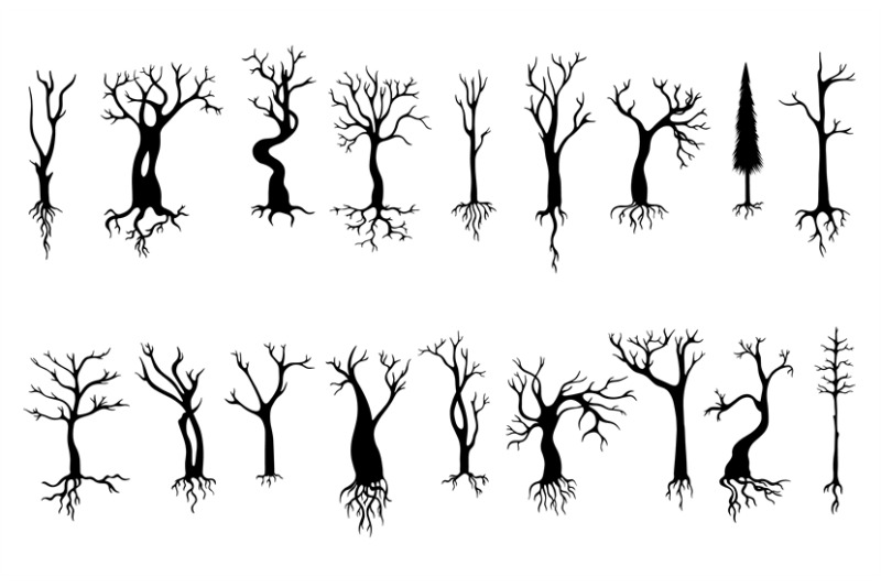 tree-with-roots-black-nature-silhouettes-isolated-trees-naked-empty