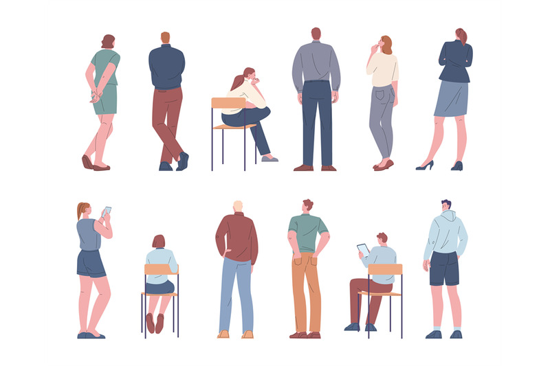 people-in-different-poses-standing-and-sitting-on-chairs-rear-view-i