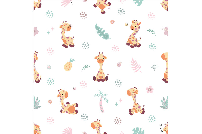 giraffes-seamless-pattern-nursery-adorable-fabric-print-children-gir