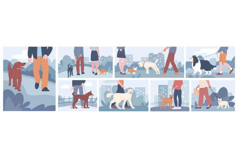 people-walking-with-dogs-in-urban-scenes-owner-with-pets-walk-in-city