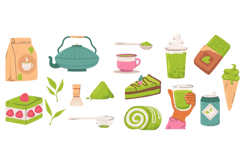 matcha-food-and-tea-cake-green-sweet-desserts-and-chocolate-isolate