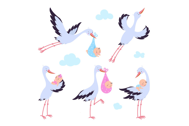 cartoon-flying-storks-with-newborn-bird-migration-stork-hold-babies