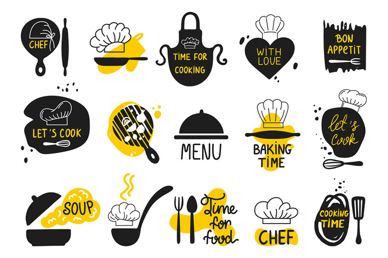 restaurant-cook-logo-with-chef-hats-pans-and-apron-kitchen-labels-p