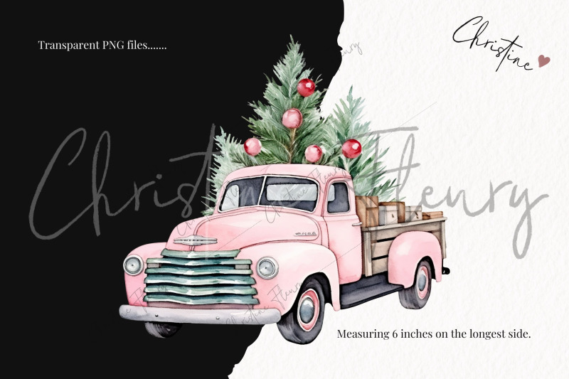 watercolor-pink-christmas-vintage-truck