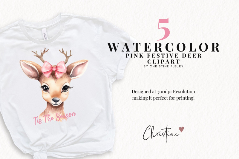 watercolor-pink-festive-deer-clipart