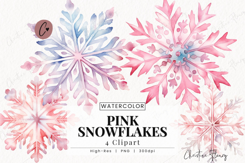 watercolor-pink-snowflakes-clipart