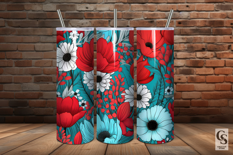 red-amp-teal-flowers-seamless-patterns