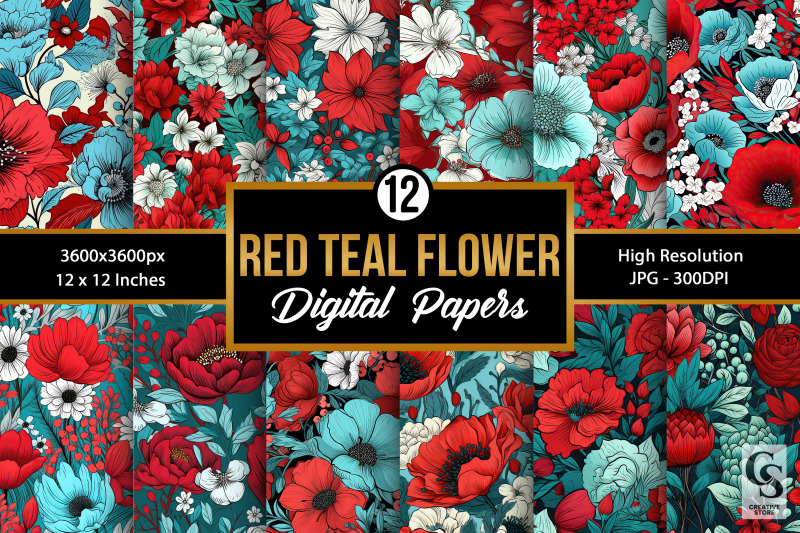 red-amp-teal-flowers-seamless-patterns