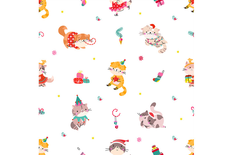 christmas-cats-seamless-pattern-holiday-kitty-cat-wear-winter-outfit