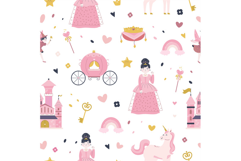 princess-seamless-pattern-castle-crown-and-little-fairy-lady-in-dres