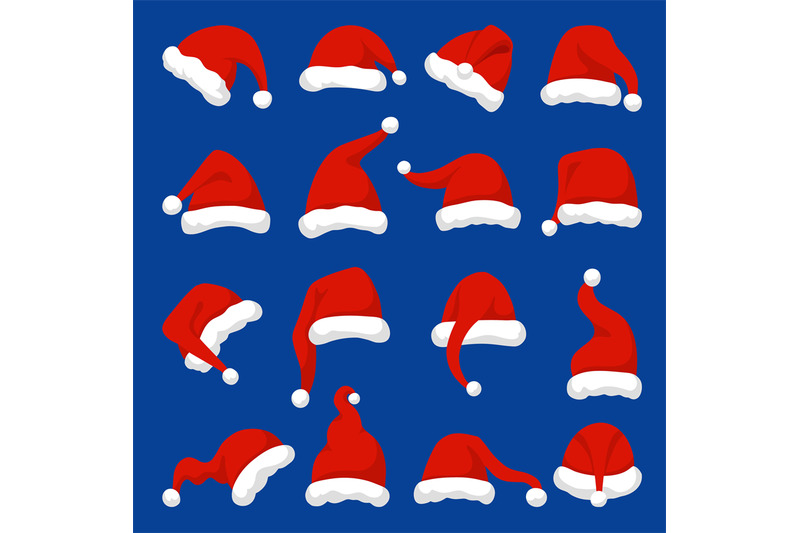 cartoon-red-santa-hats-christmas-cap-flat-design-xmas-hat-new-year