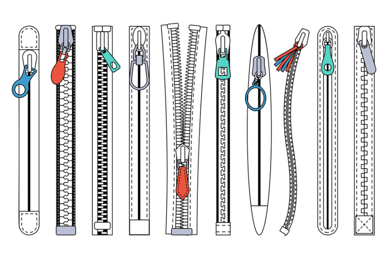 flat-zippers-with-pullers-isolated-zipper-fastener-clothing-industry