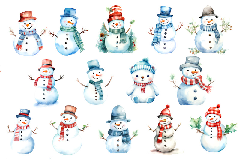watercolor-christmas-snowmans-png-bundle