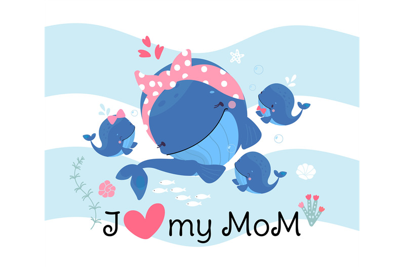 mother-day-poster-with-cute-whale-mom-and-funny-little-babies-whales