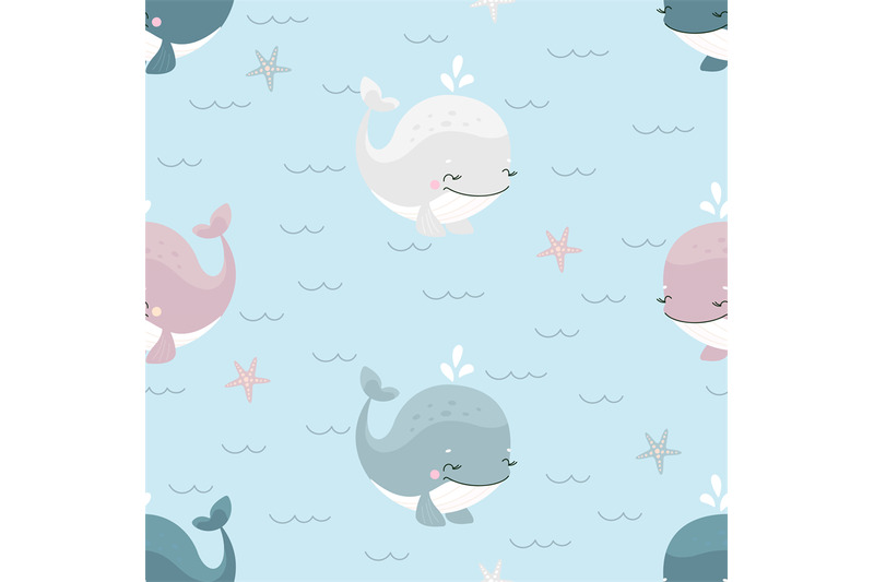cartoon-whales-seamless-pattern-cute-whale-swim-in-waves-underwater