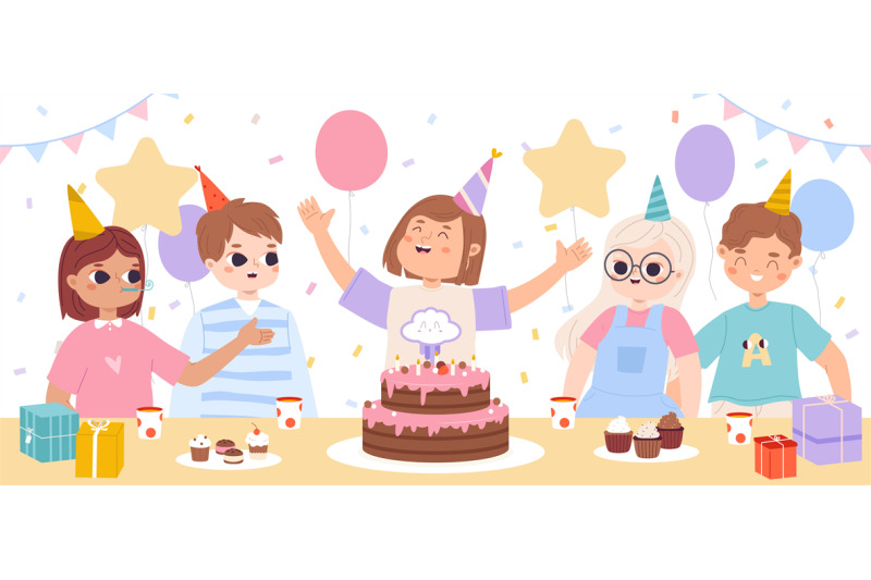 kids-birthday-party-happy-girl-with-cake-and-friends-balloons-and-co
