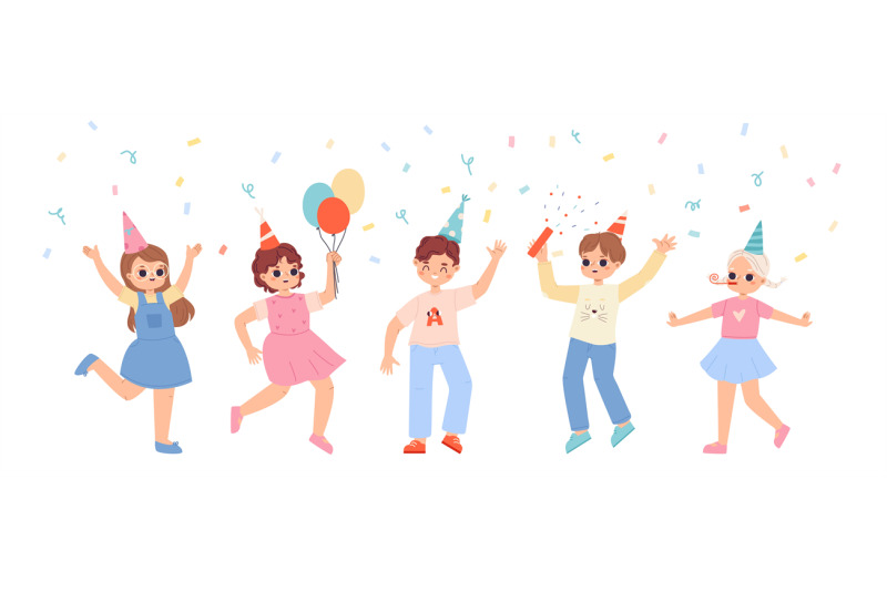 isolated-birthday-children-characters-jumping-under-falling-confetti