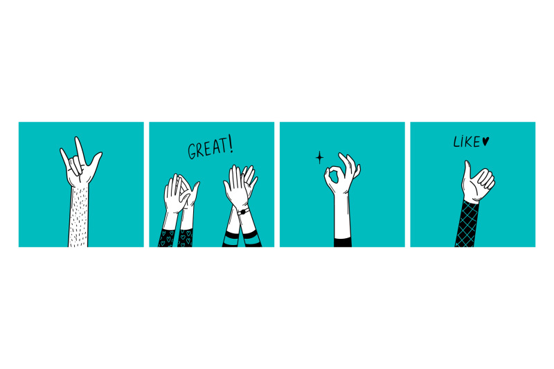 positive-support-hands-signs-doodle-hand-clapping-and-applause-ok-an