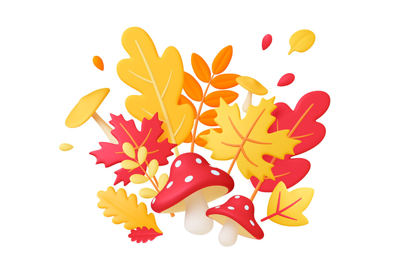 vibrant-autumn-3d-leaves-mushroom-composition-yellow-red-leaf-fall-a