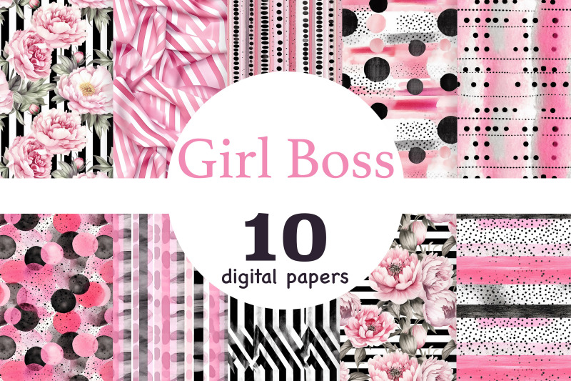 girl-boss-digital-paper-black-pink-background