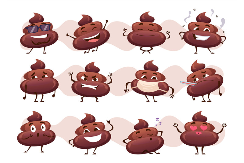 poop-characters-toilet-stylized-symbols-funny-excrement-faces-exact-v