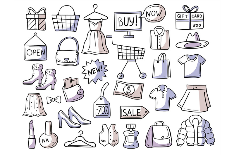 shopping-doodles-hand-drawn-symbols-of-market-bags-clothes-shoes-gadg