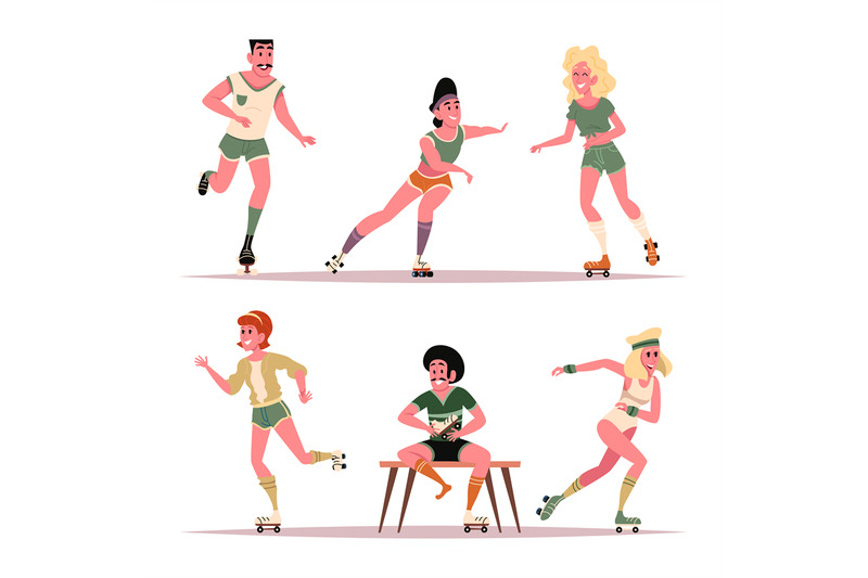 retro-rollers-male-and-female-skaters-in-action-poses-exact-vector-ca