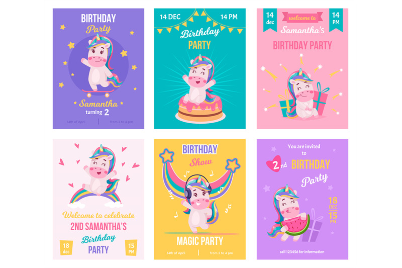 pony-card-placards-invitation-to-kids-party-with-funny-cartoon-unicor