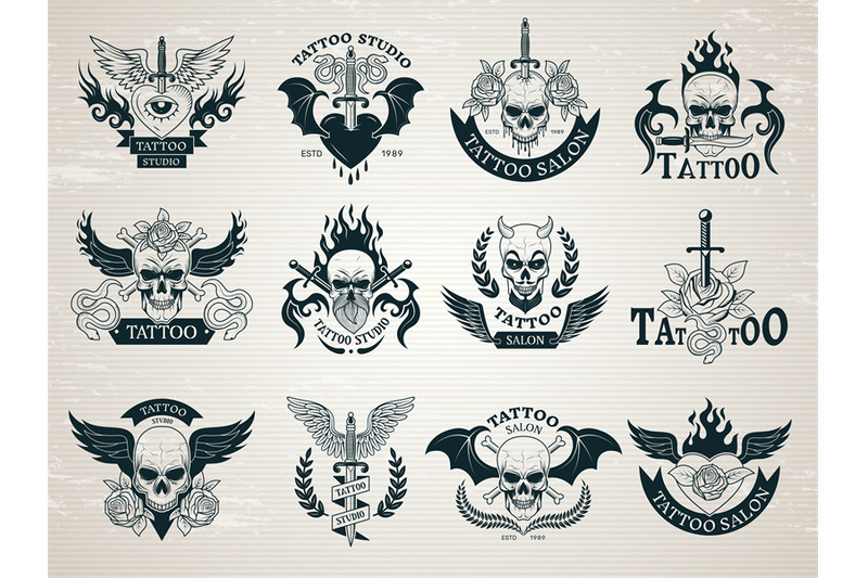 tattoo-badges-arts-templates-for-human-skin-body-art-recent-vector-ta