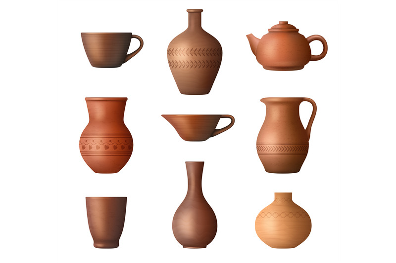 clay-utensil-handmade-kitchenware-cups-and-kettles-decent-vector-real