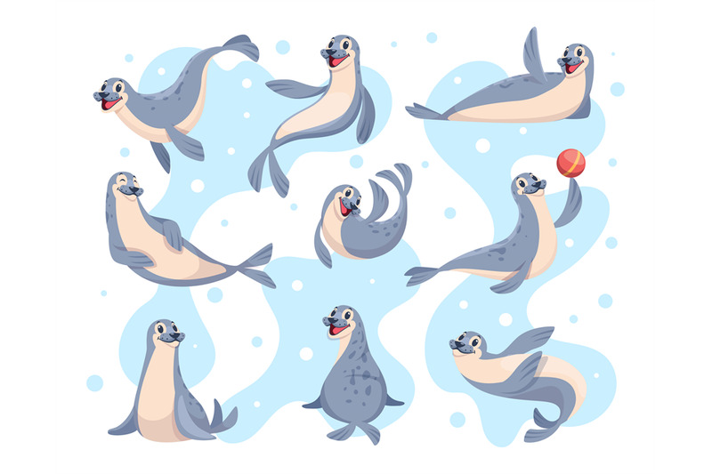 polar-seal-wild-sea-swimming-animals-poses-exact-vector-illustration