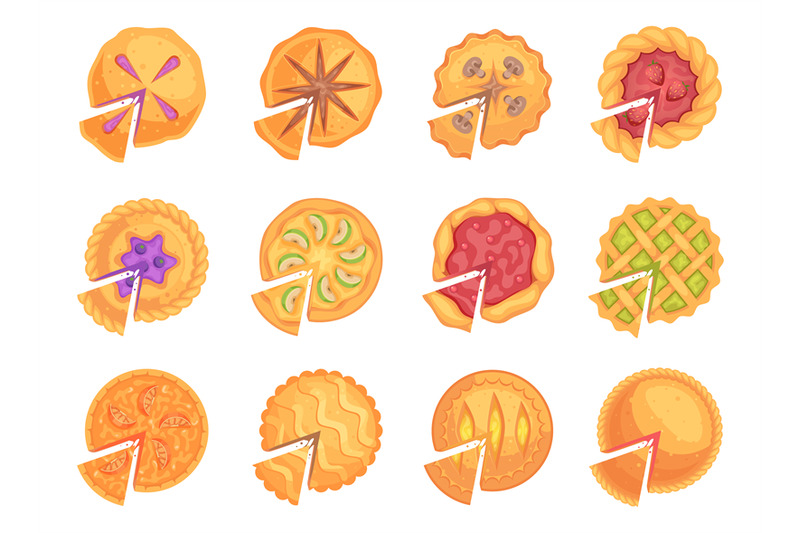 round-fruit-pie-delicious-top-view-tasty-bakery-desserts-exact-vector