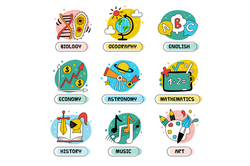 lessons-logo-science-learning-symbols-with-place-for-text-recent-vect